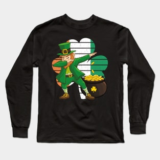 Dabbing Leprechaun St. Patricks Day Vintage Retro Clover Irish Flag Long Sleeve T-Shirt